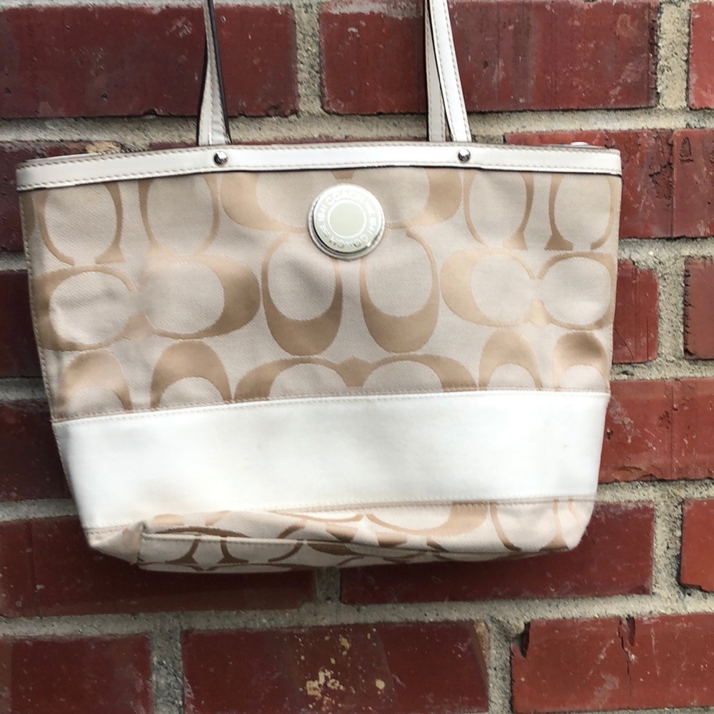 Coach Signature Cream Striped Purse
